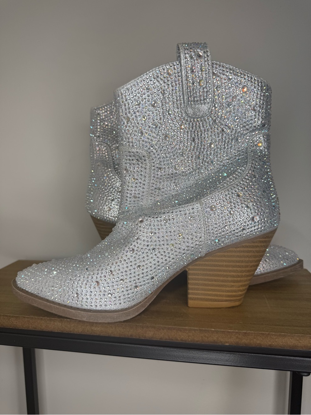Forever 21 Sparkling Silver Rhinestone Western Ankle Boots - Picture 2 of 8
